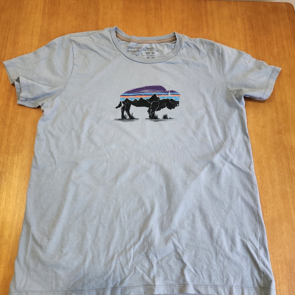 Patagonia Organic Cotton Regular Fit Blue Bison Tee Size L